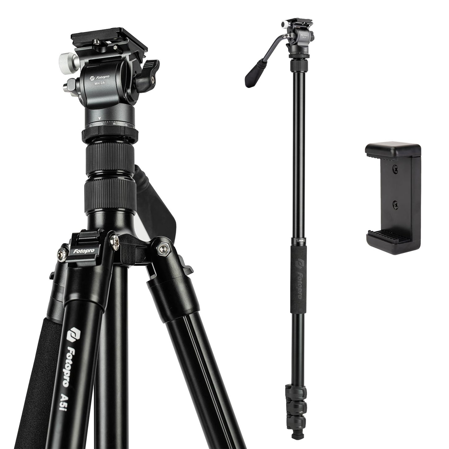 Fotopro Camera Tripod, Foldable Aluminum Tripod/Monopod, 360°Ball Head Detachable with Quick Release Plate, Lightweight Tripod for Camera, Phone, A4I