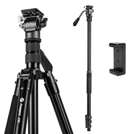Fotopro Camera Tripod, Foldable Aluminum Tripod/Monopod, 360°Ball Head Detachable with Quick Release Plate, Lightweight Tripod for Camera, Phone, A4I