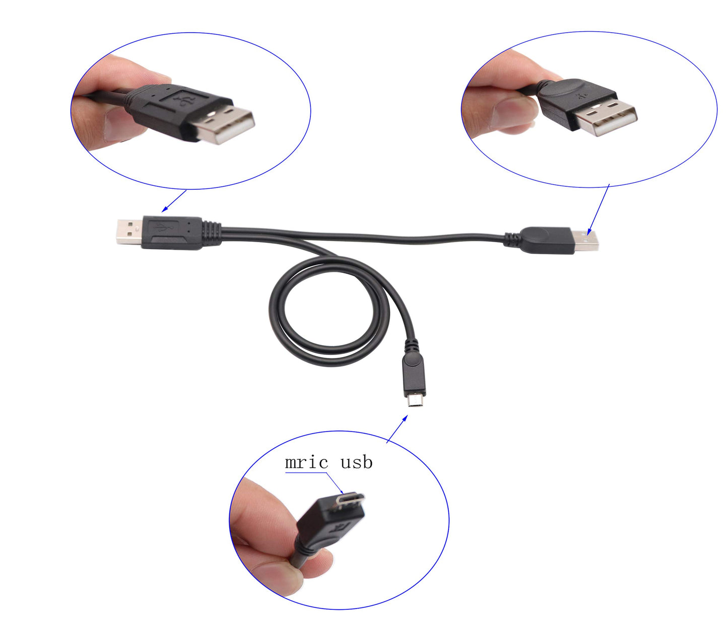 zdyCGTime USB 2.0 A Dual Power Micro Cable, USB 2.0 A Male to USB 2.0 A +Micro USB Male Y Adapter Charging Cable for Samsung, HTC, Tablet and More…