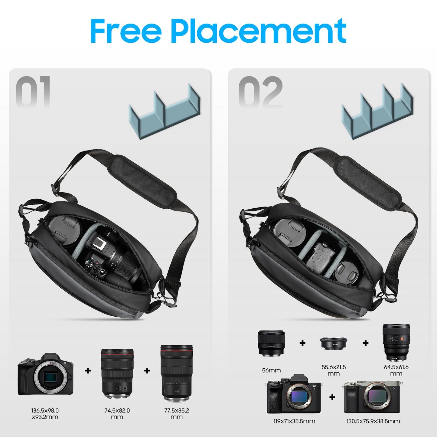 FINTIE Camera Sling Bag for DSLR/SLR/Mirrorless, Waterproof Crossbody Camera Case with Tripod Holder for Canon R50/R100/Sony A6400/Nikon Z6 III