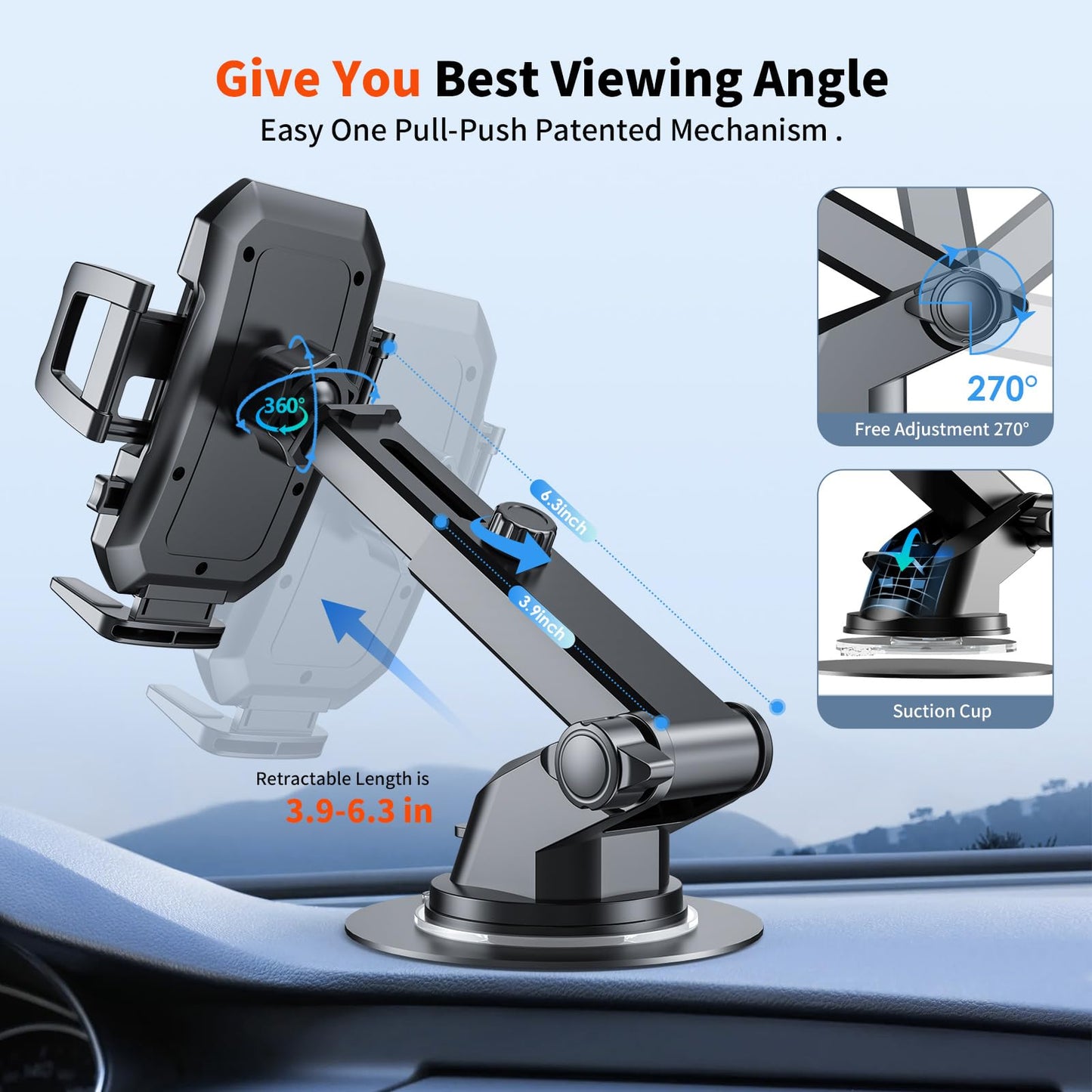 SUUSON Upgraded 3-in-1 Car Phone Holder Mount [Powerful Suction] Phone Mount for Car Dashboard Air Vent Windshield,for All iPhone Android Phone