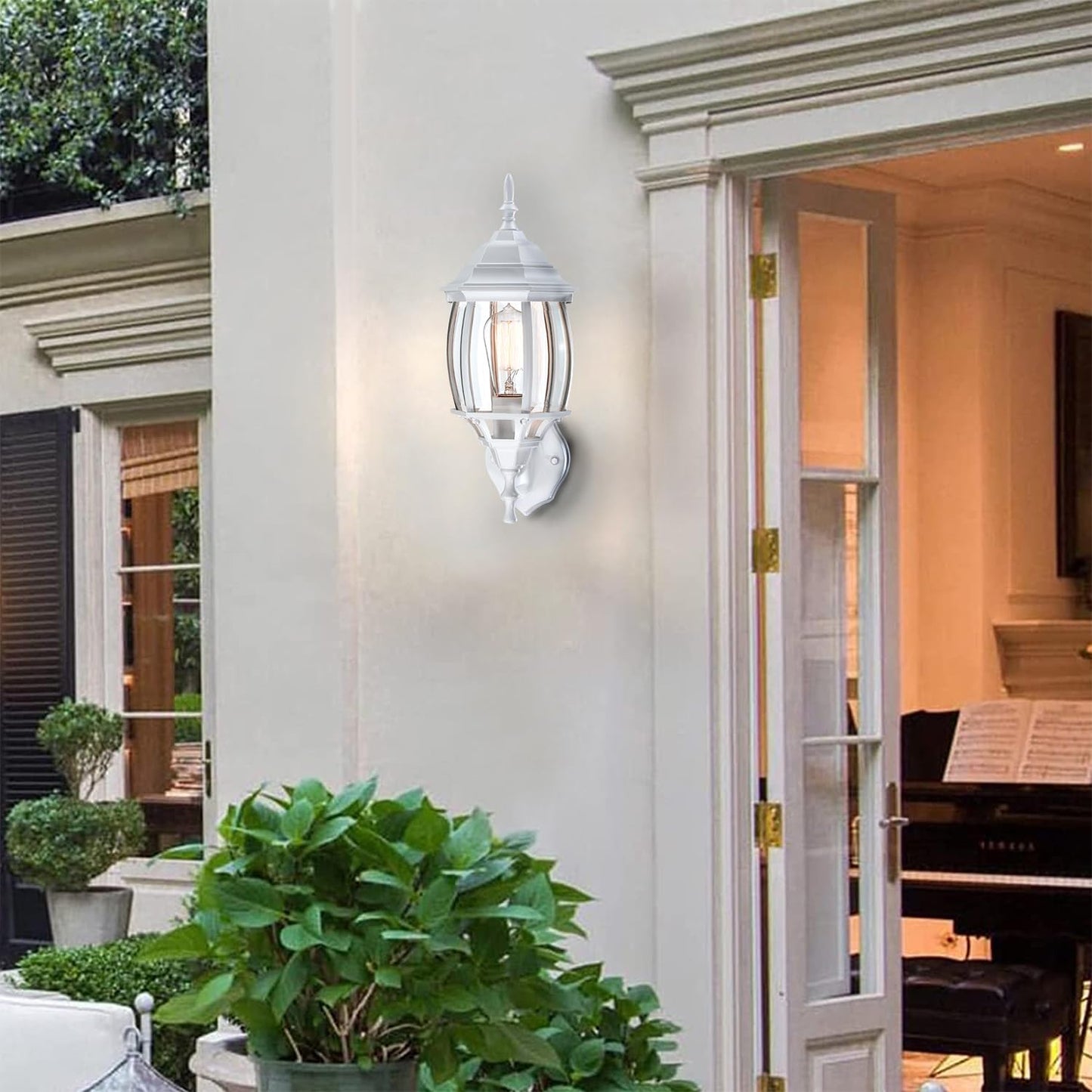 Faymart lighting 2 Pack White Porch Light - Outdoor Wall Sconce 16.8in White Outdoor Light Fixture for House Garage Metal and Glass Exterior Wall