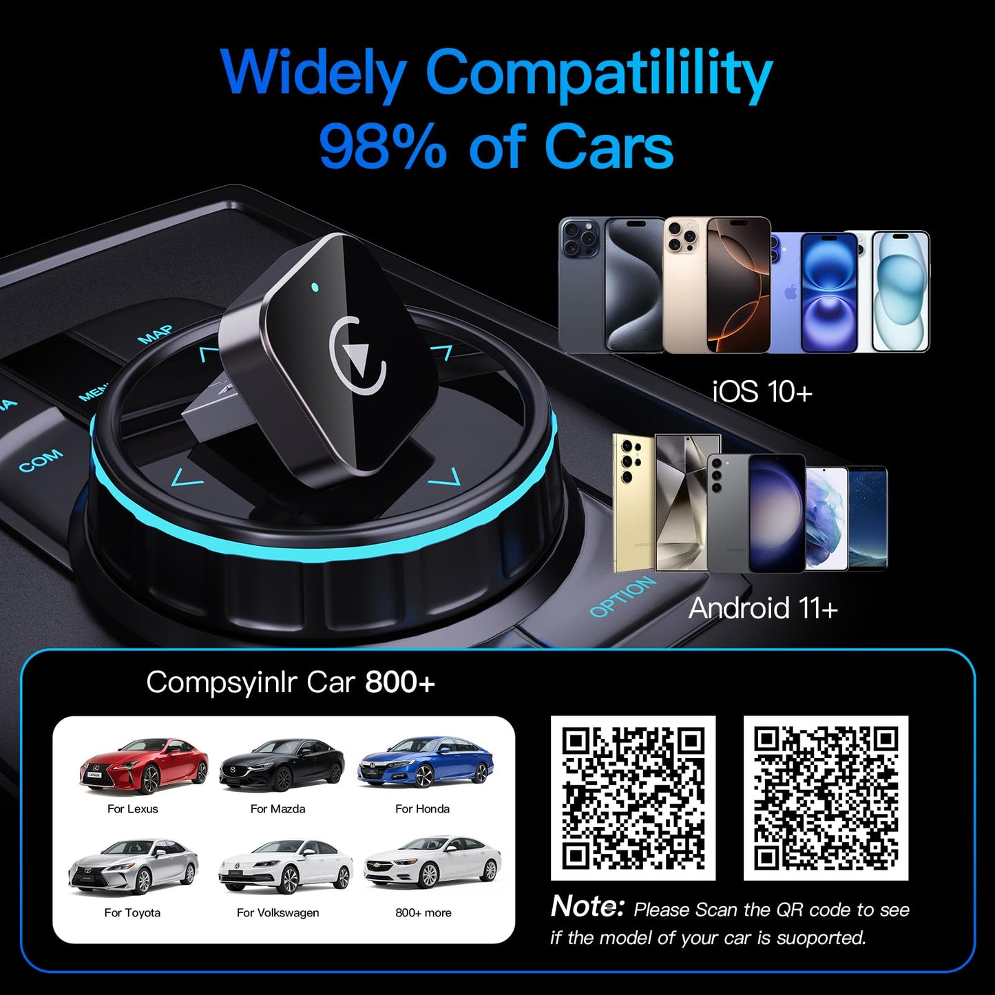 (2026 Upgraded) Wireless CarPlay Adapter for Apple iPhone?Android, Small Size,Plug and Play,Fast and Stable Connection Wireless Adapter