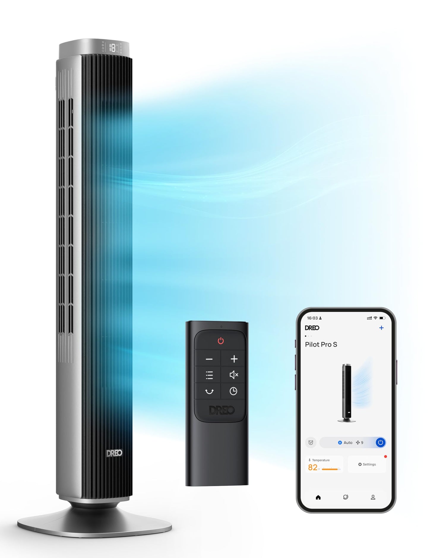 DREO Smart 42'' Tower Fan for Bedroom, 12 Speeds, 20dB Quiet Standing Fan