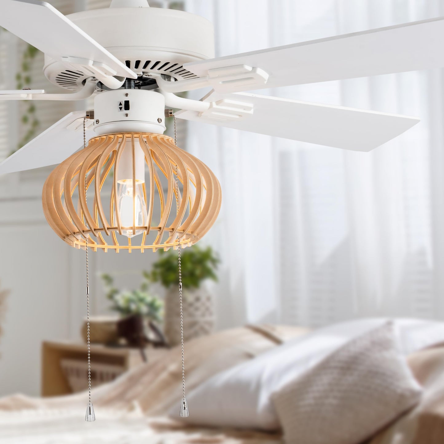 RIVER OF GOODS Coastal Wood Caged LED Ceiling Fan, White
