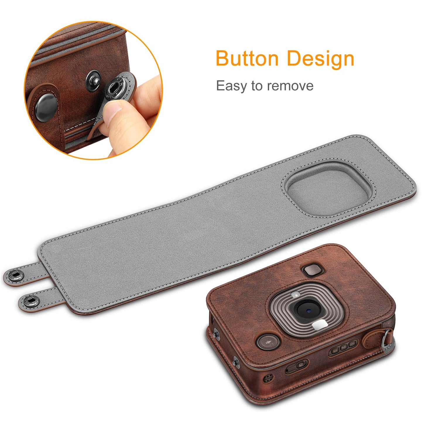 Fintie Carrying Case for Fujifilm Instax Mini LiPlay Hybrid Instant Camera - Premium Vegan Leather Portable Bag Cover with Removable Strap, Brown