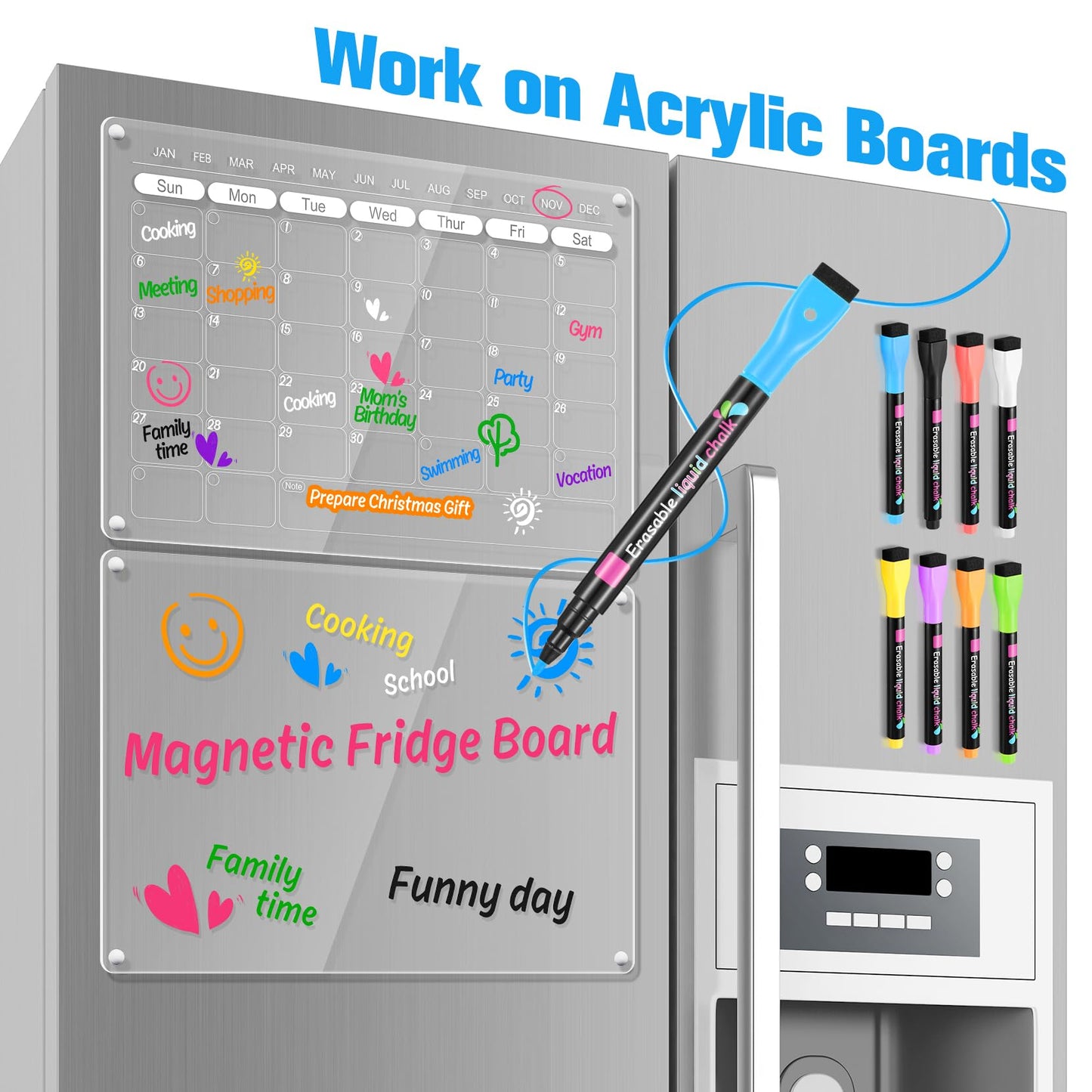 Magnetic Liquid Chalk Markers Wet Erase Markers for Acrylic Calendar Planning Board LED Note Board Clear Glass Whiteboard Window/Mirror Easter