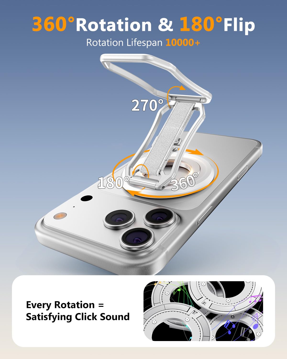 for Magsafe Phone Grip, 6-in-1 Magnetic Phone Holder for Magsafe Kickstand, 360° Rotation Phone Ring Holder with Elastic Strap, Compatible with iPhone