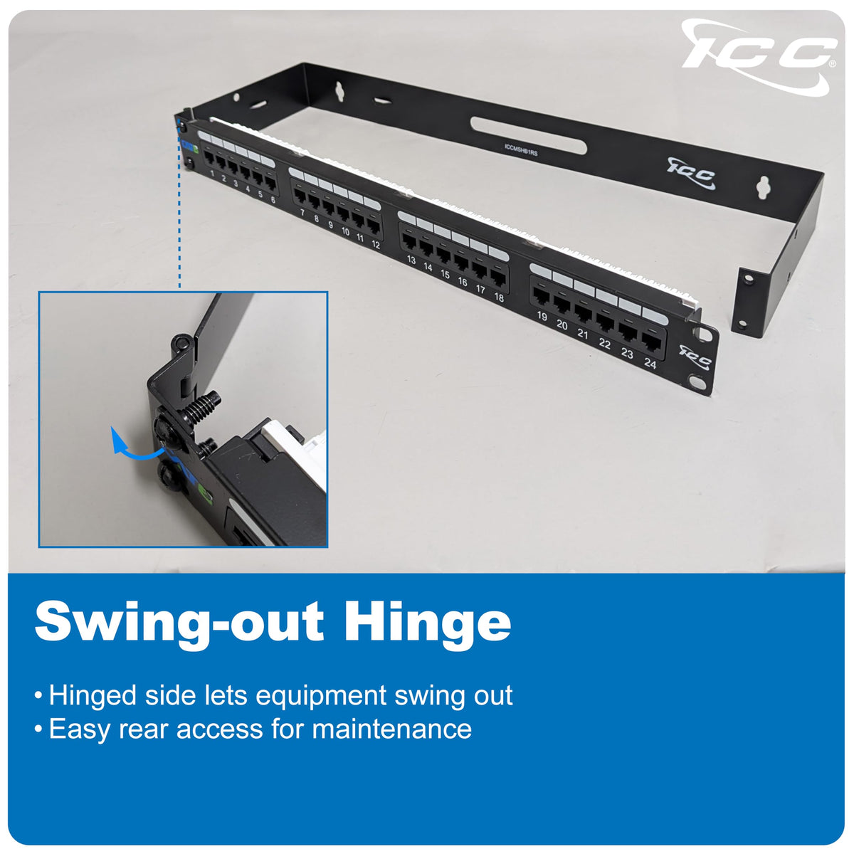 ICC 1U Hinged Wall Mount Rack Bracket, 6" Deep, 10 lb, Black, 2-Pack