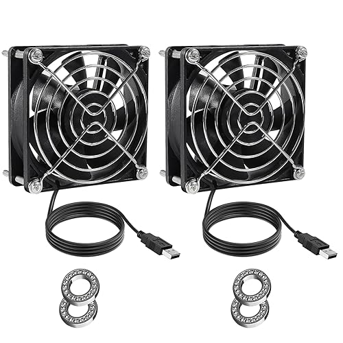 DORHEA 2Pcs USB Fan 5V 9225 Cooling Fan Dual Ball Ball Bearings Brushless Axial Fan 90x90x25mm USB Computer PC Fan with Srews Metal Grill Cover