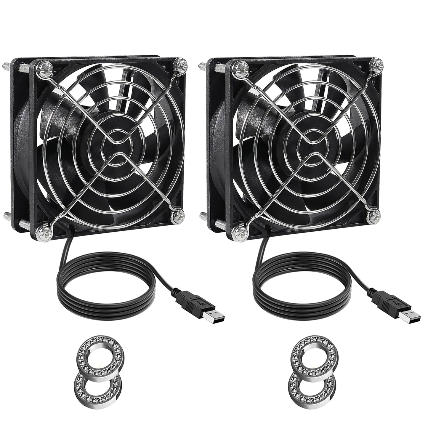 DORHEA 2Pcs USB Fan 5V 9225 Cooling Fan Dual Ball Ball Bearings Brushless Axial Fan 90x90x25mm USB Computer PC Fan with Srews Metal Grill Cover