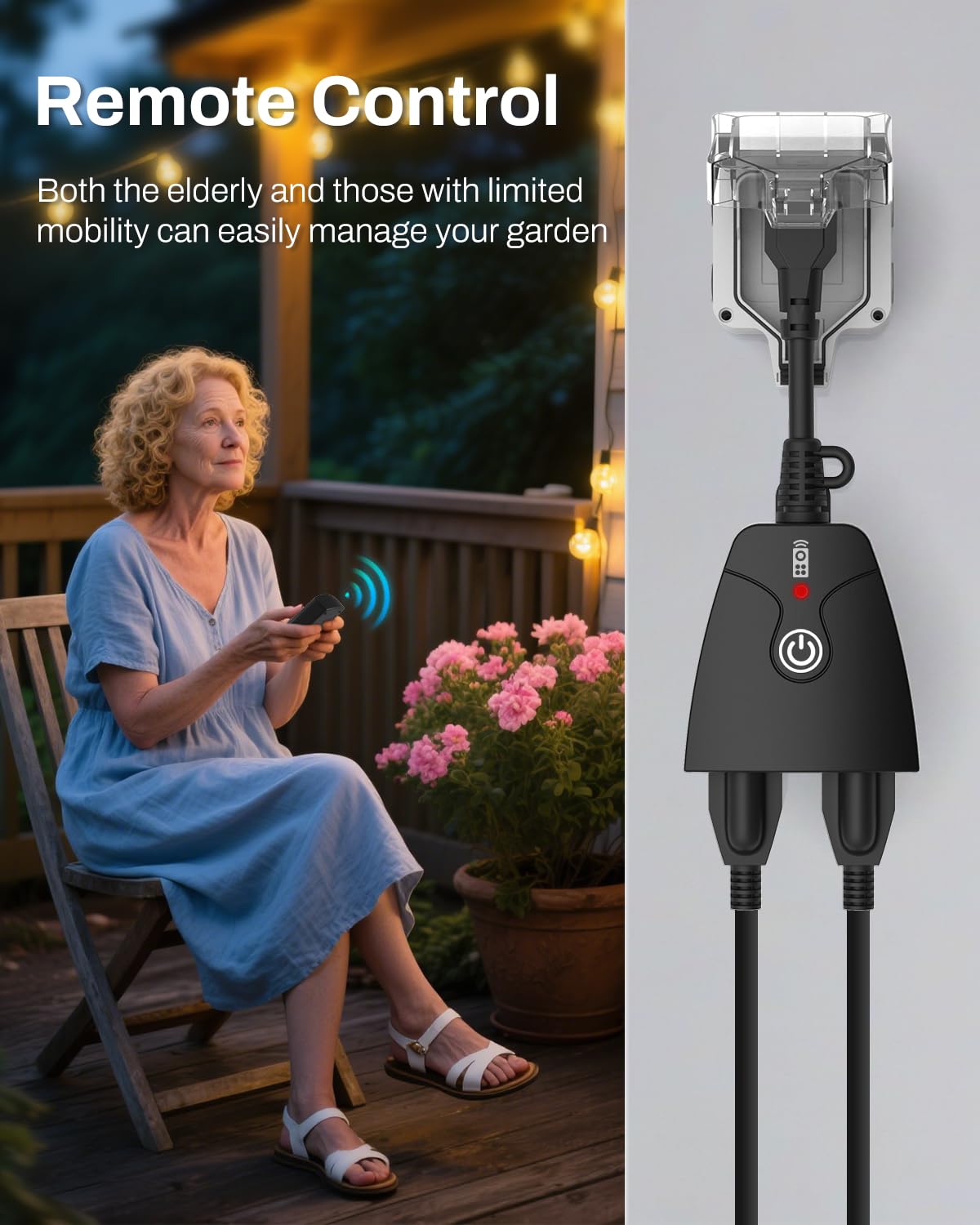 HBN Outdoor Wireless Remote Control Outlet Plug,Weatherproof Heavy Duty Power Strip,Indoor Electrical Plugs for Light Switch,6-inch Cord,100ft Range