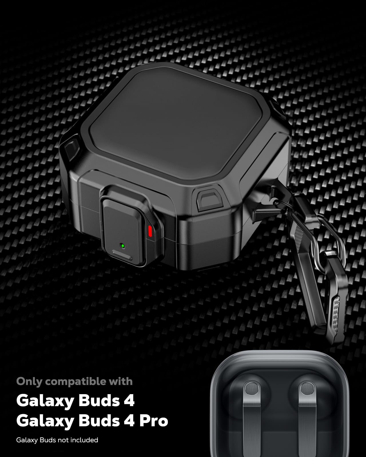 MoKo Lock Case for Samsung Galaxy Buds 4 Pro Case/Galaxy Buds 4 Case (2026), Rugged Armor Shockproof Full Protection Cover for Women Men, Cleaning Pen