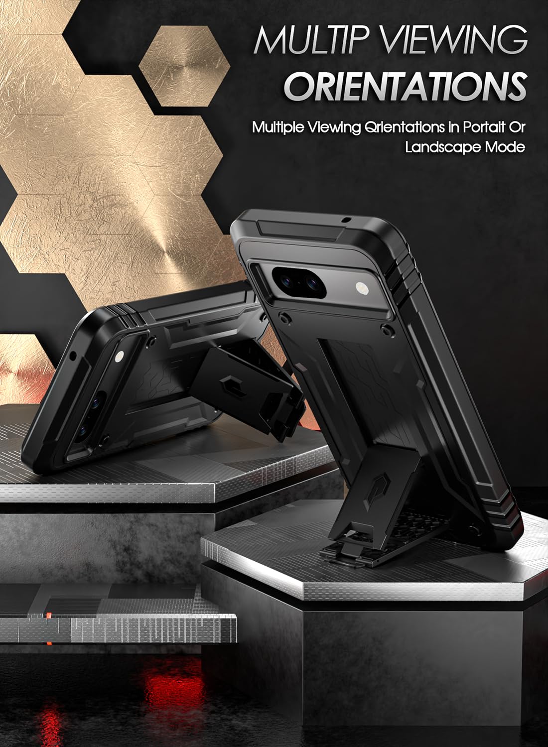 Poetic Revolution Case for Google Pixel 8A 5G, [20FT Mil-Grade Drop Tested],Full Body Rugged Shockproof Protective Case with Kickstand, Built-in