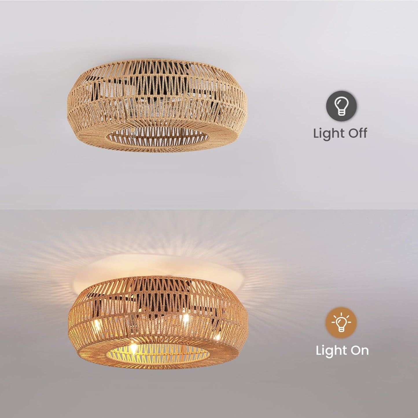 APBEAMLighting 24 Inch Boho Rattan Cage Ceiling Fan with Light Low Profile