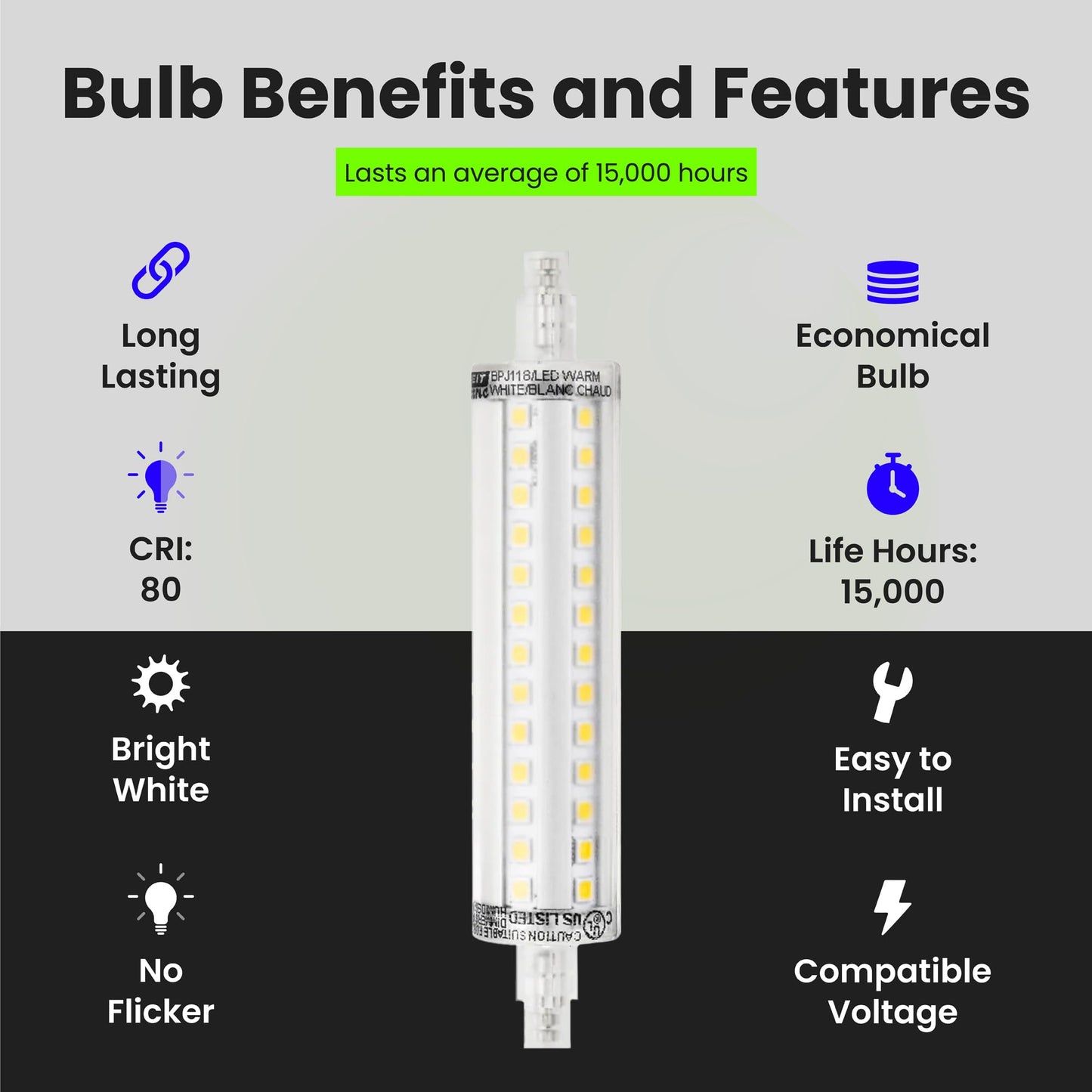 Feit Electric 60W Equivalent R7S LED Light Bulb, 3000K Warm White, 800 Lumens, 8W, 15,000-Hour Lifetime, Ideal for Accent, Torchiere Table & Floor
