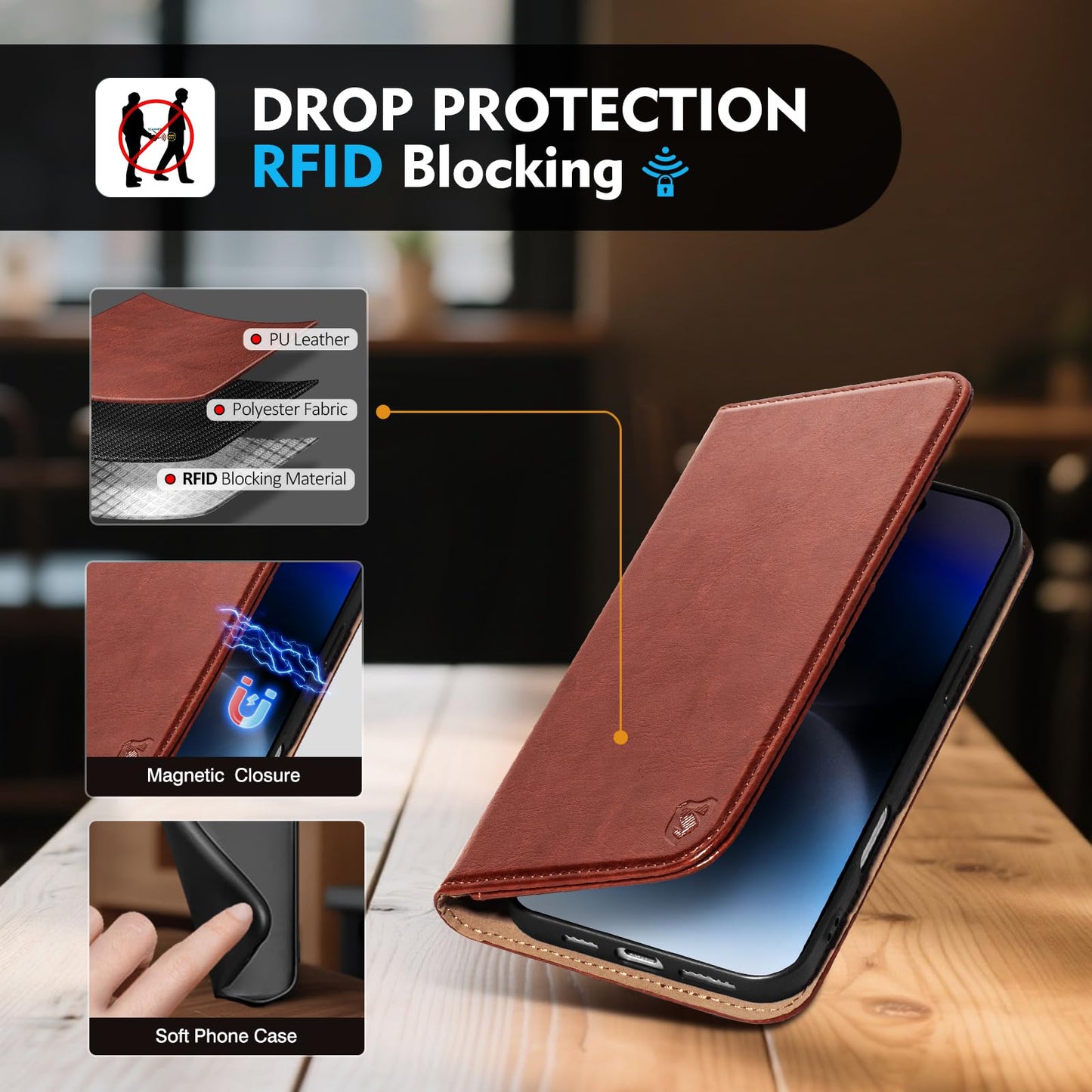 Scutumate Compatible with iPhone 17e / 16e Case Wallet with Card Holder [4 Card Slots] Kickstand [RFID Blocking] PU Leather Phone Case Flip Protective