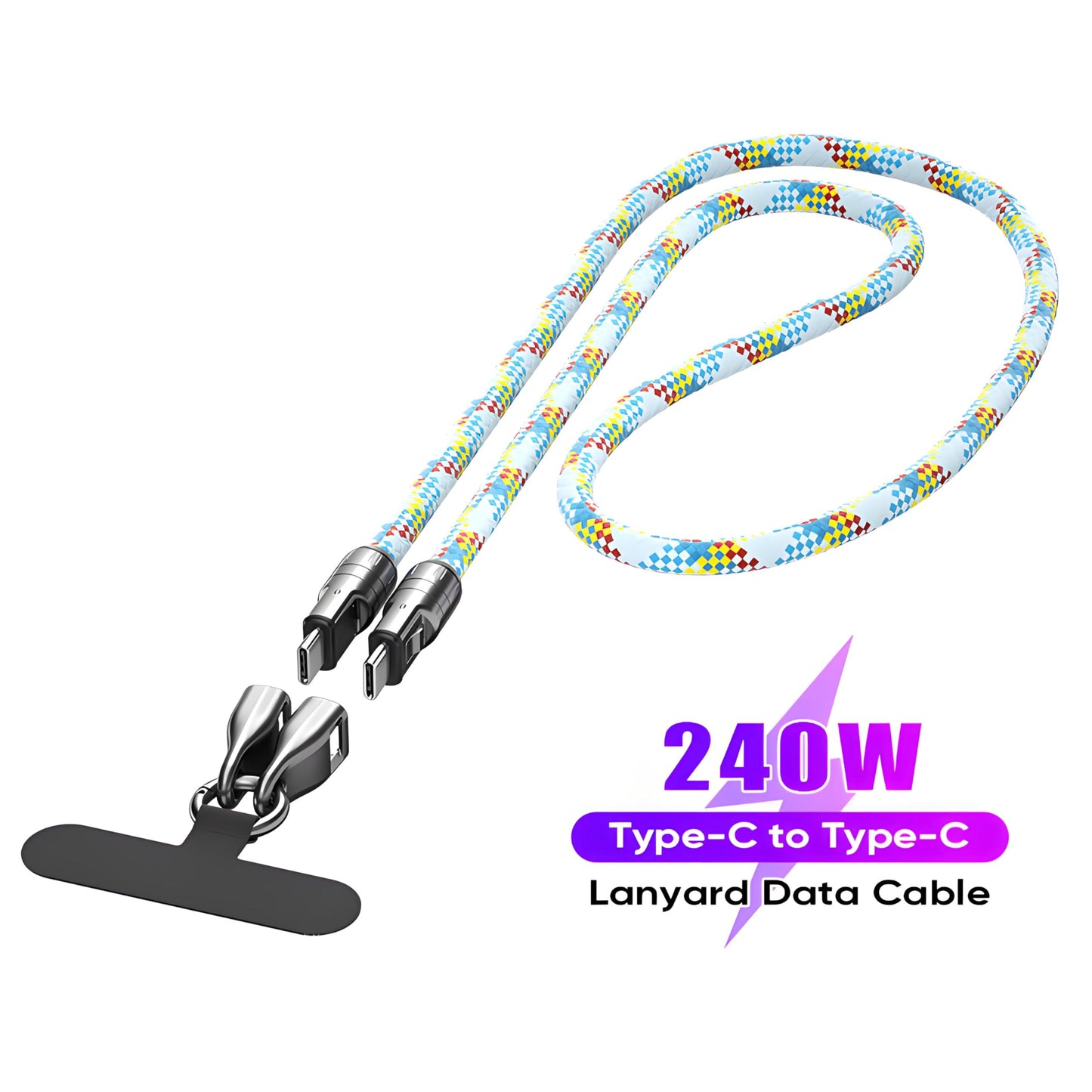 USB C Cable Fast Charging and Phone Lanyard,480Mbps Speed,(4Ft 5A) Braided Cell Phone Lanyard Compatible with Apple iPhone 15,16 iPad,Samsung