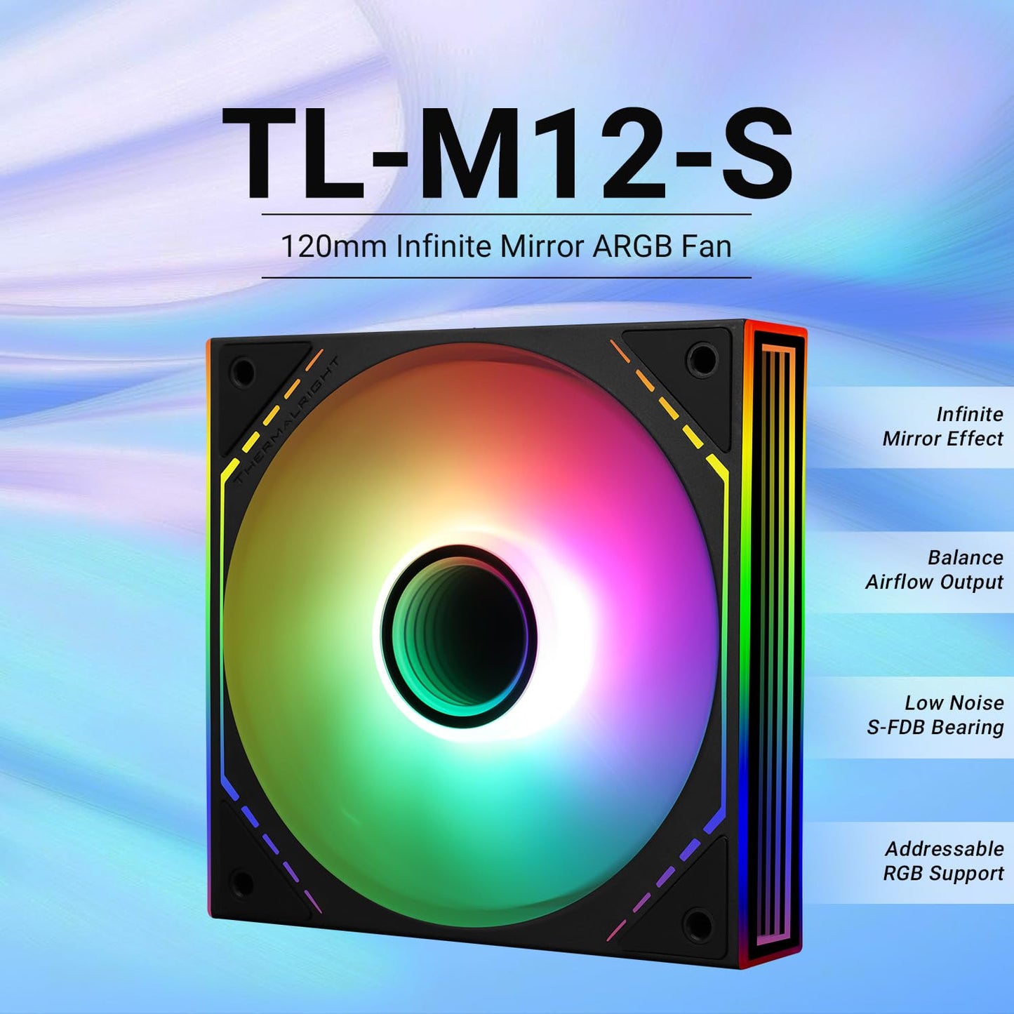 Thermalright TL-M12-S CPU ARGB Cooler - 120mm Case Fan with ARGB Side Mirror Light, PWM 4pin Connector, Silent S-FDB Bearing Desktop Cooling Fan