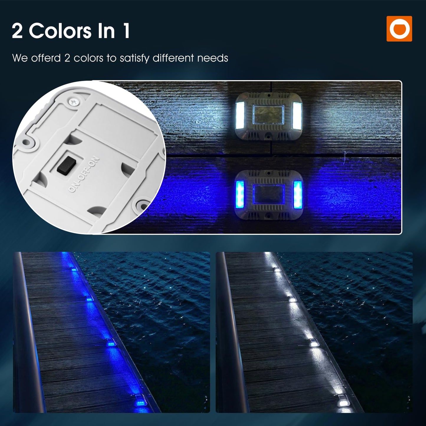 addlon Solar Dock Lights Marine 12 Pack, 2CCT Outdoor Driveway Marker Deck Lights, IP67 Waterproof, Solar Powered Deck Light for Pathway Warning Step
