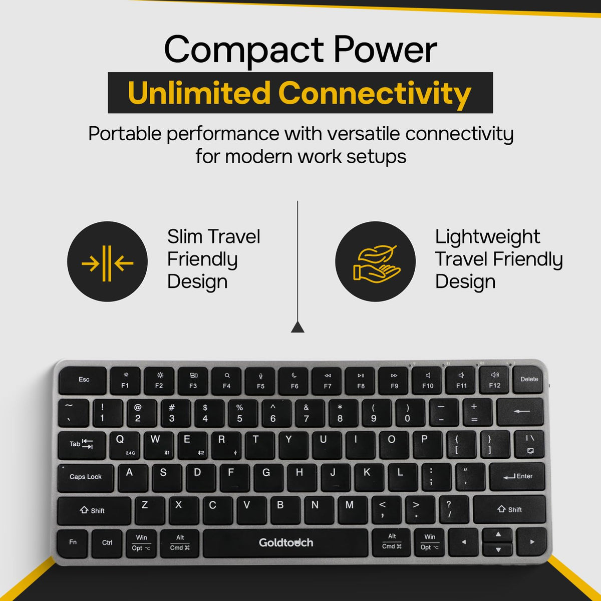 Goldtouch Trident Mini Wireless Keyboard, 78-Key Layout, 1 Count