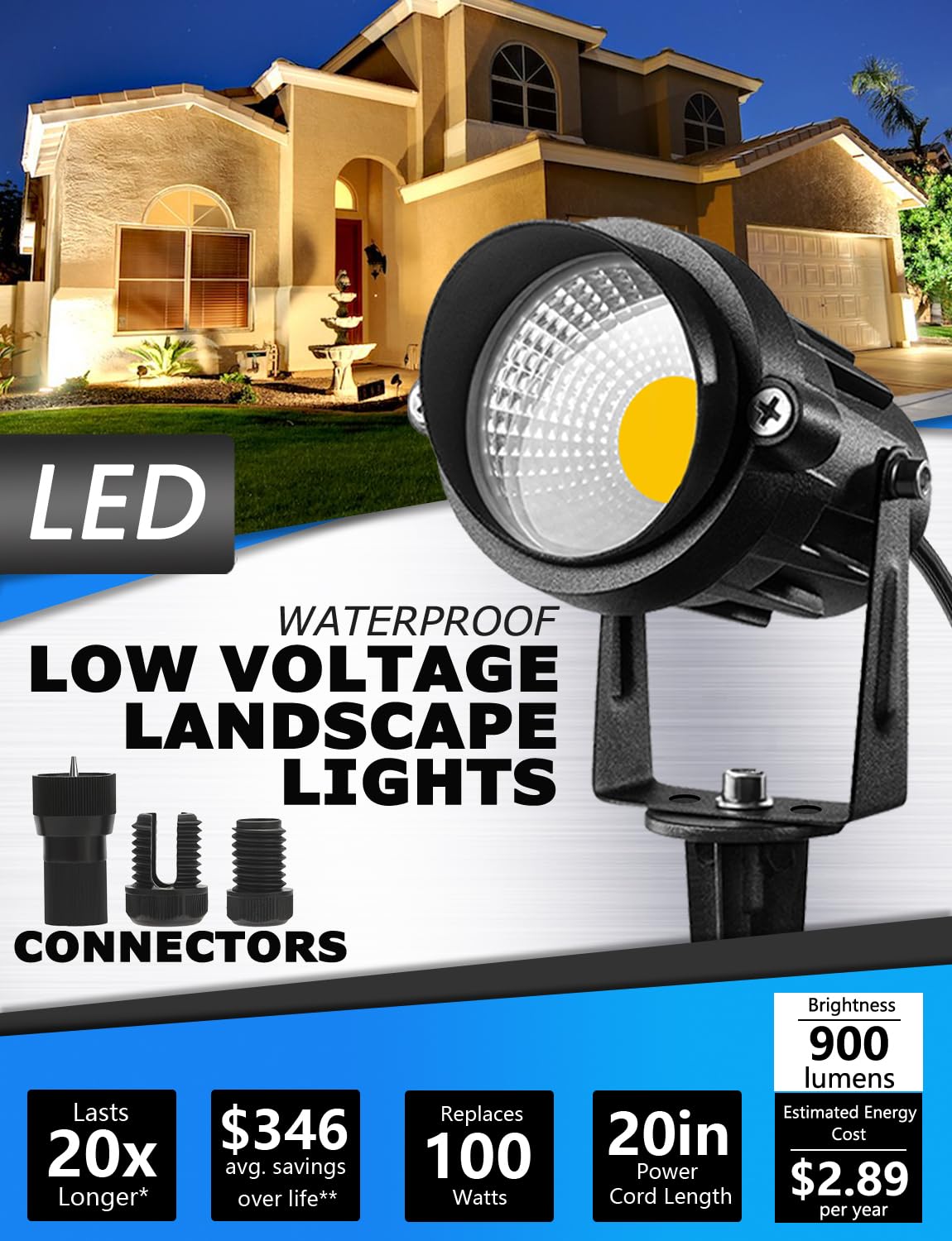 SUNVIE 12W LED Landscape Lighting Low Voltage (AC/DC 12V) Waterproof Garden Pathway Lights Super Warm White (900LM) Walls Trees Flags Outdoor