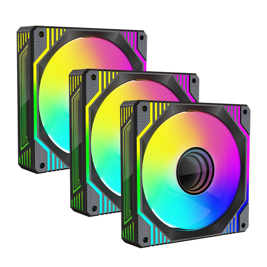 PANO-MOUNTS 120mm Infinity Mirror ARGB Fan 5V 3Pin Addressable RGB PWM PC Computer CPU Case Cooling Fan 600-1800RPM Black 3-Pack