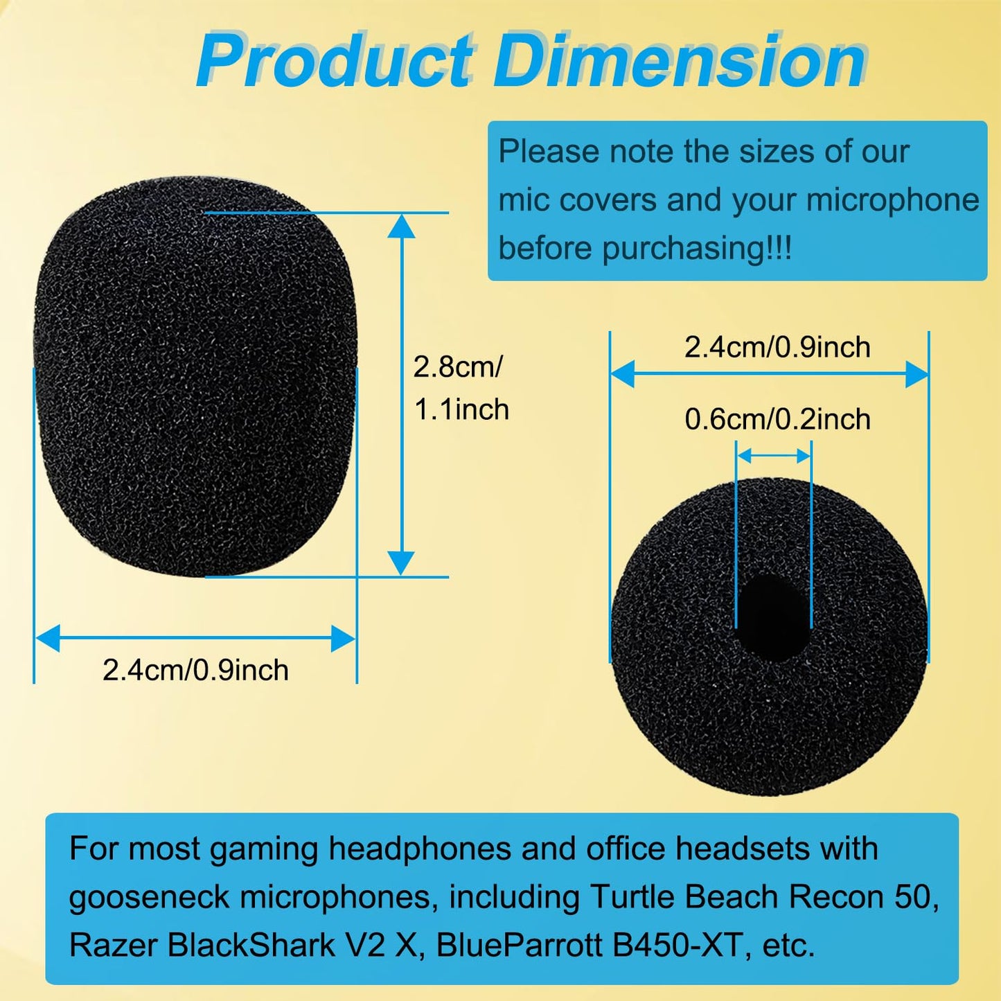 Headset Microphone Covers Foam, Replacement Soft Mic Windscreen Cover for Turtle Beach Recon 50 Razer BlackShark V2 X BlueParrott B450-XT