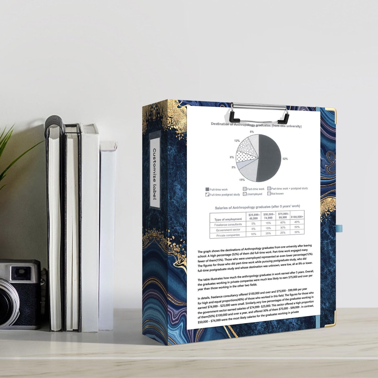 Ospelelf 3 Ring Binder, 2 Inch Letter Size (11" x 8.5") with 5 Tab Dividers, File Folder Labels and Low Profile Clipboards, Blue Marble Binder