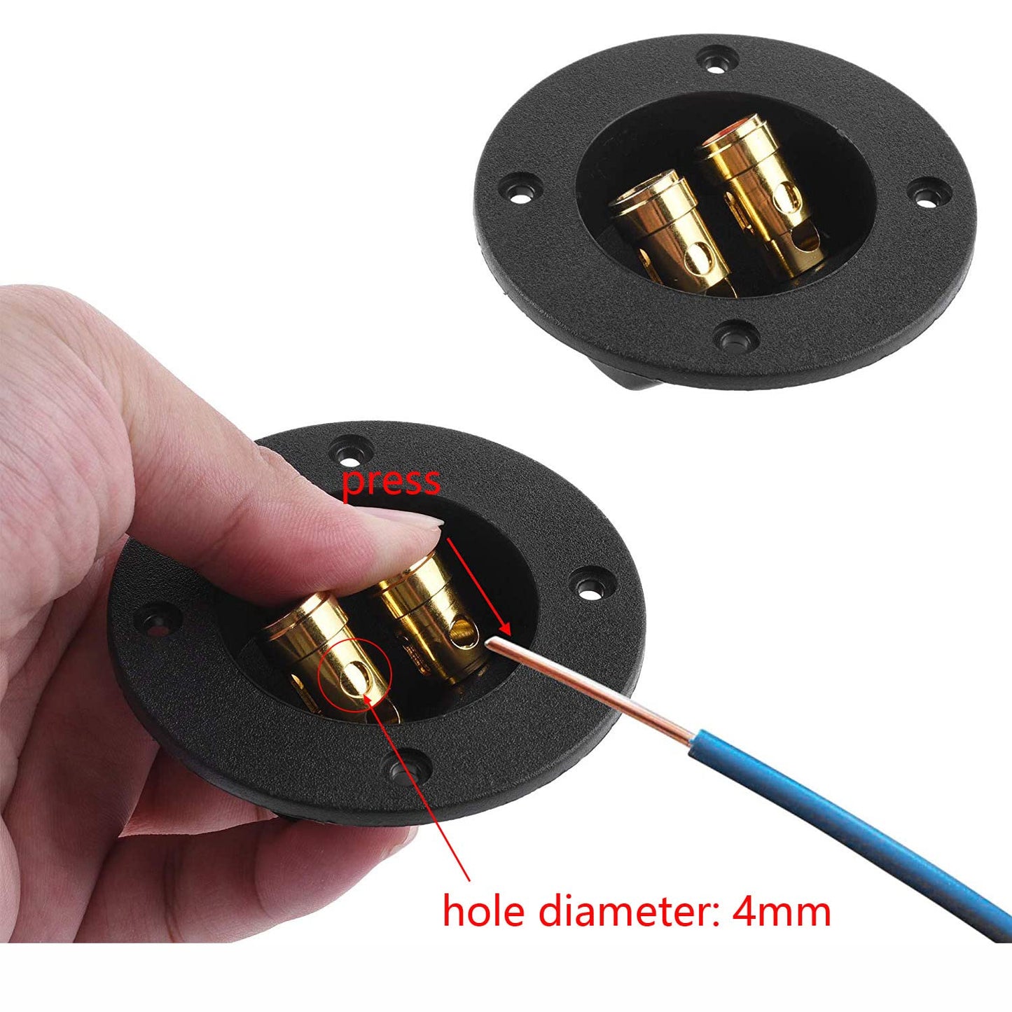 BlueMart 3-'' Double Binding Round Gold Plate Push Spring Loaded Jacks Connector Speaker Box Terminal Cup (Black - 2pcs), (B-S)