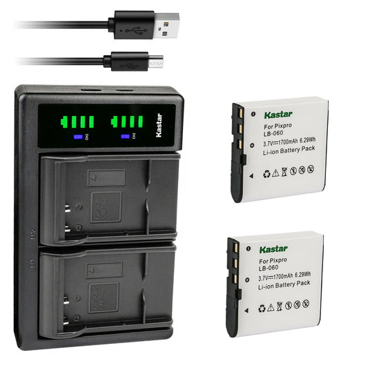 Kastar 2-Pack Battery and LTD2 USB Charger Replacement for VJIANGER 4K Digital Camera, 4K WiFi Digital Camera, 1080P Camcorder, 1080P Video Camera