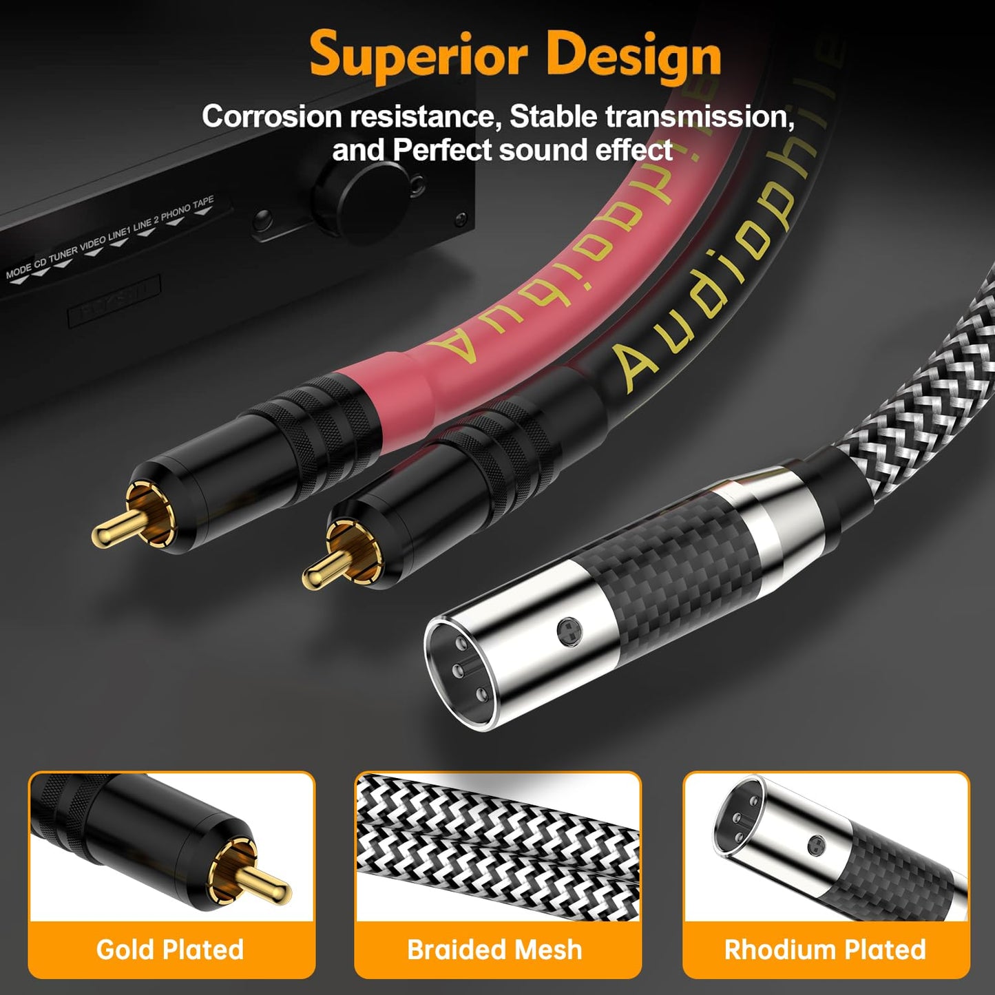 byuiyeo Balanced Audio 2RCA Male to Dual XLR Male Connections Cables 3M/10FT Audiophile HiFi Interconnect for Home Theater, Amplifiers, and Hi-Fi