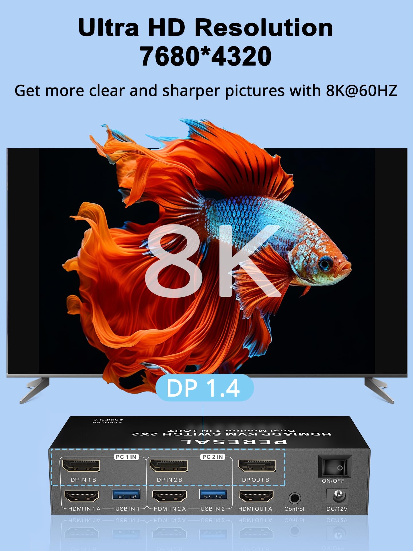 Dual Monitor HDMI DP KVM Switch, 2 Computers 4K60Hz Dual Monitor KVM Switches for Dual PC or Laptops,4 USB 3.0 Ports Support Extended/Copy Mode