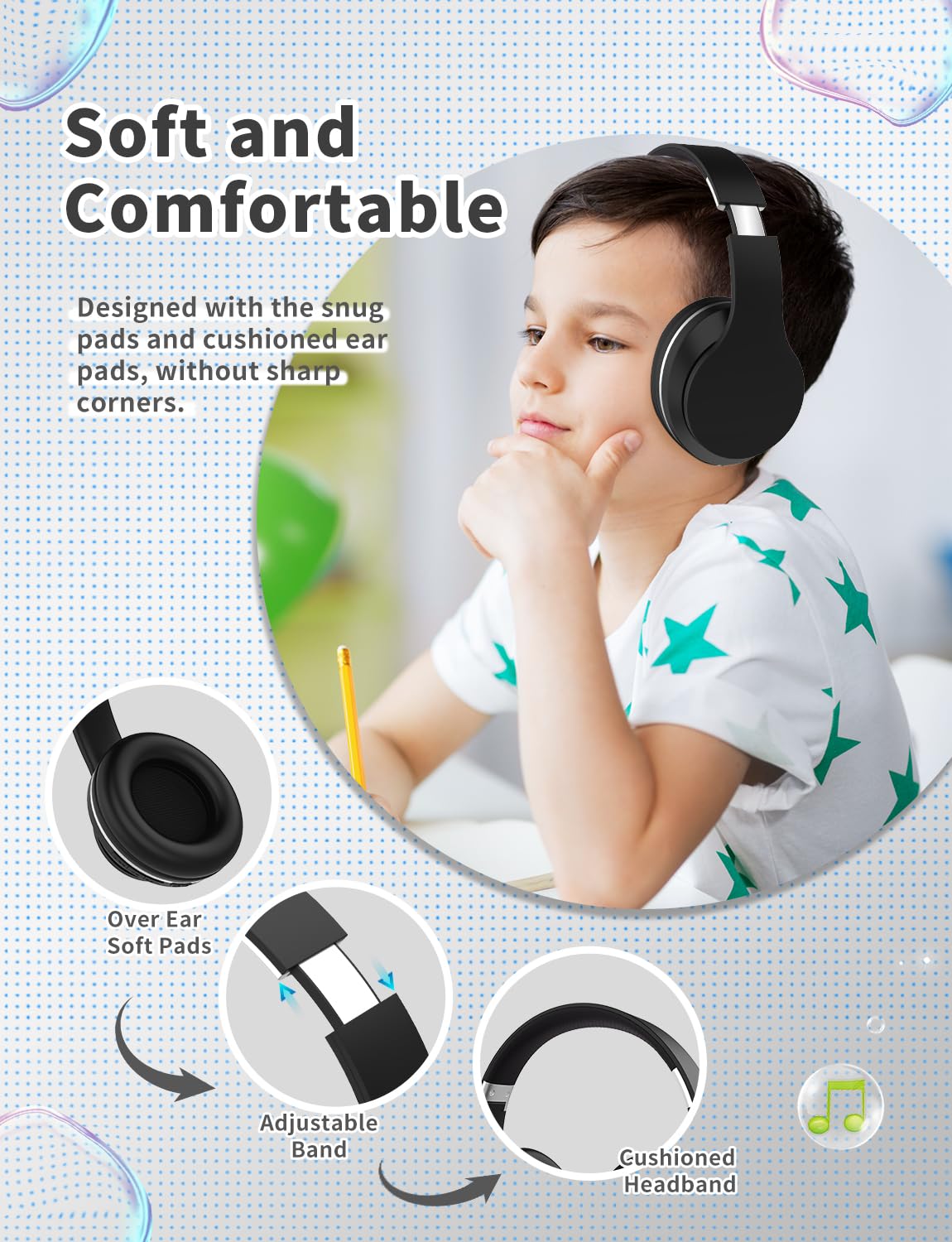YOYOTUNE Bluetooth Kids Headphones,Wireless Kids Headphones Over Ear with Microphones,Stereo Sound,10H Playtime, Foldable&Adjustable Children…