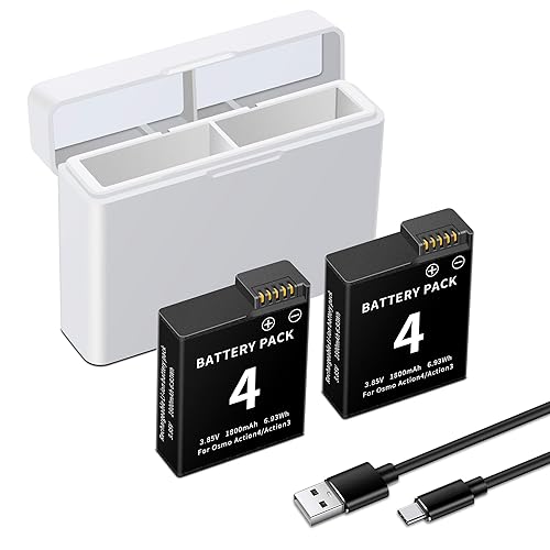 2-Pack Battery Replacement Compatible for DJI Osmo Action 4, Osmo Action 3 Camera Model, 3.85V 1850mAh/7.12Wh Rechargeable Cameras Battery with Dual