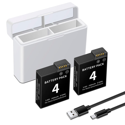 2-Pack Battery Replacement Compatible for DJI Osmo Action 4, Osmo Action 3 Camera Model, 3.85V 1850mAh/7.12Wh Rechargeable Cameras Battery with Dual
