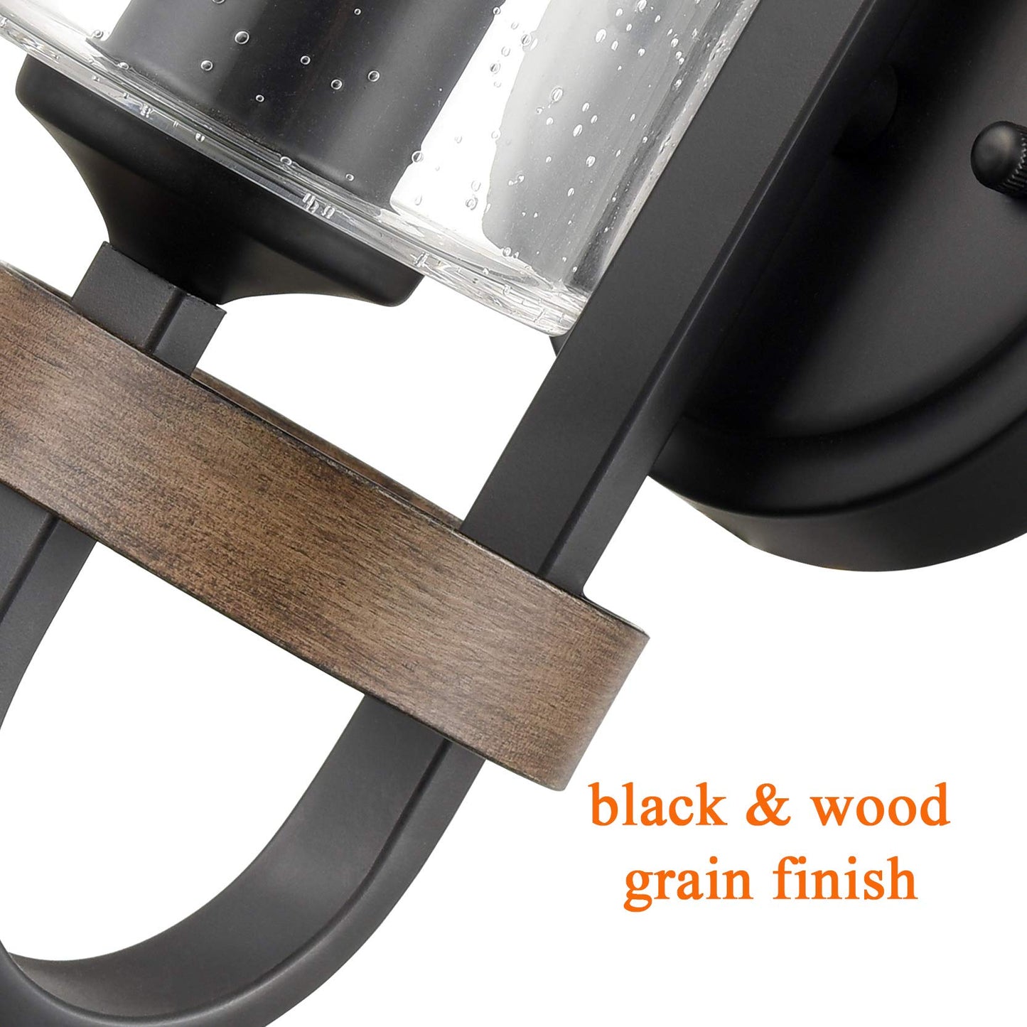 HYDELITE Industrial Seeded Cylindrical Glass Black Wall Sconce | Farmhouse Black & Wood Grain Finish Accented Bathroom Wall Light Oil Rubbed Bronze