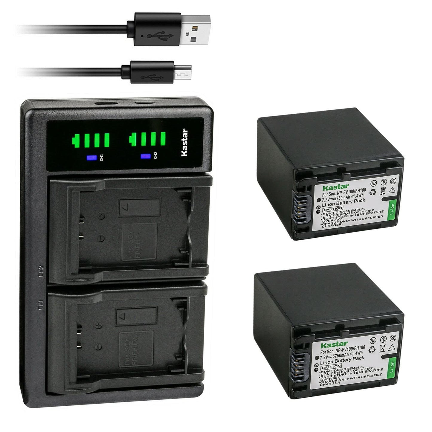 Kastar 2-Pack Battery NP-FV100 and LTD2 USB Charger Compatible with Sony NP-FV30 NP-FV40 NP-FV50 NP-FV70 NP-FV70A NP-FV90 NP-FV100 Battery, Sony