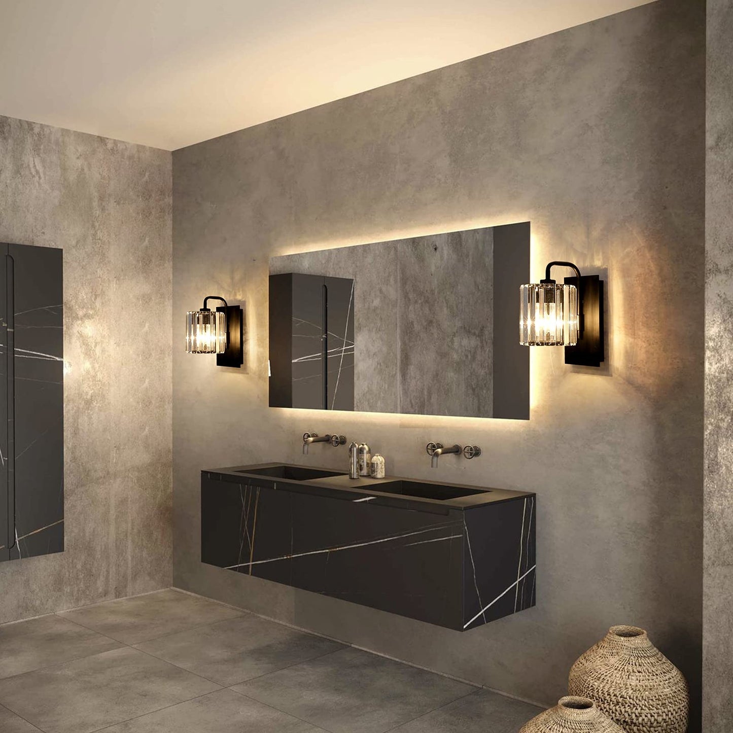 Grneric Crystal Wall Sconces,Black Sconce Wall Light Fixtures Modern Sconces Wall Lighting Single Indoor Wall Sconce for Living Room Bathroom Hallway