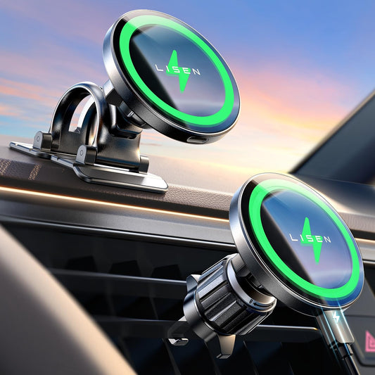 LISEN for 15W MagSafe Car Mount Charger,Magnetic Wireless Car Charger for iPhone 17 Pro Max Accessories,Magnetic Phone Holder for iPhone