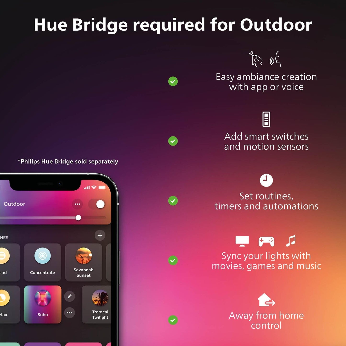 Philips Hue Amarant Outdoor Smart Light Bar, Black - 20W, White and Color Ambiance LED Light - 1 Pack - Requires Hue Bridge and Outdoor Power Supply