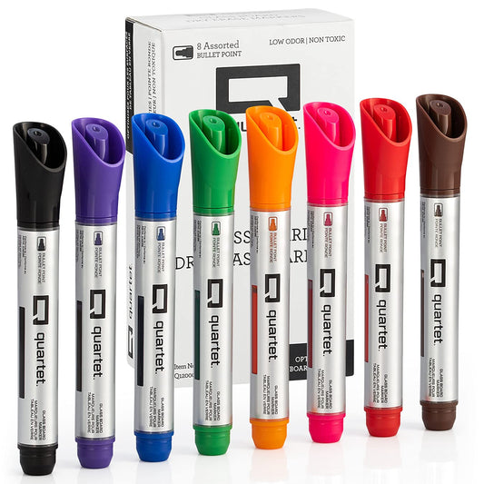 Quartet Dry Erase Markers, Glass Whiteboard Markers, Bullet Tip, Assorted Colors, 8 Pack (Q120000GBA)