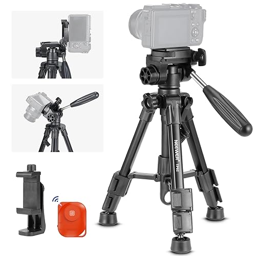 NEEWER Basic Mini Desk Tripod for iPhone & Camera with 3 Way Pan Tilt Head, Handle & Remote, Metal Portable Table Top Video Phone Tripod with 1/4"