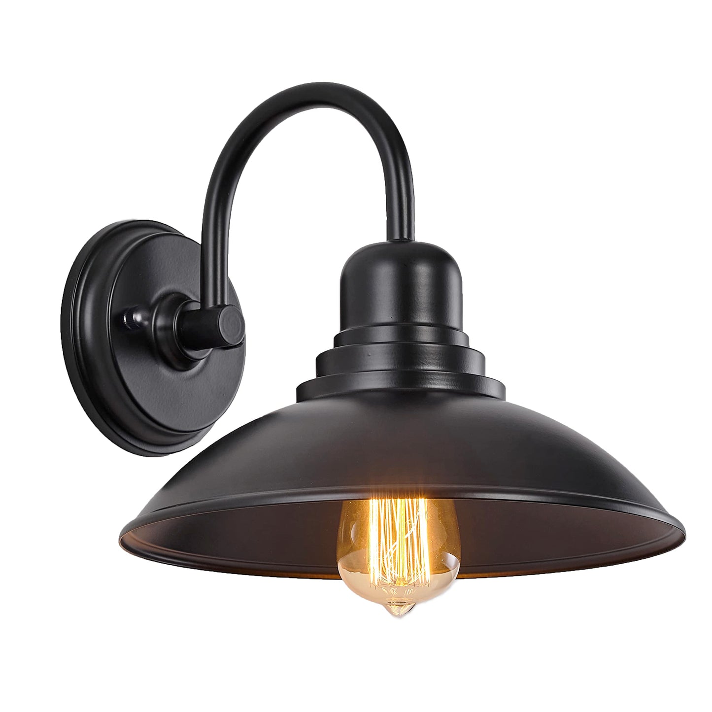 GOLDHILL Black Gooseneck Outdoor Barn Light, Farmhouse Vanity Lights with E26 Based Socket, Round Exterior Lights for House Garage Bathroom Bedroom