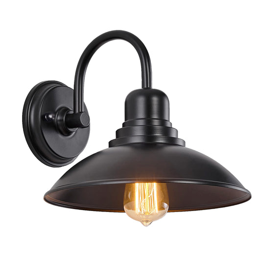 GOLDHILL Black Gooseneck Outdoor Barn Light, Farmhouse Vanity Lights with E26 Based Socket, Round Exterior Lights for House Garage Bathroom Bedroom