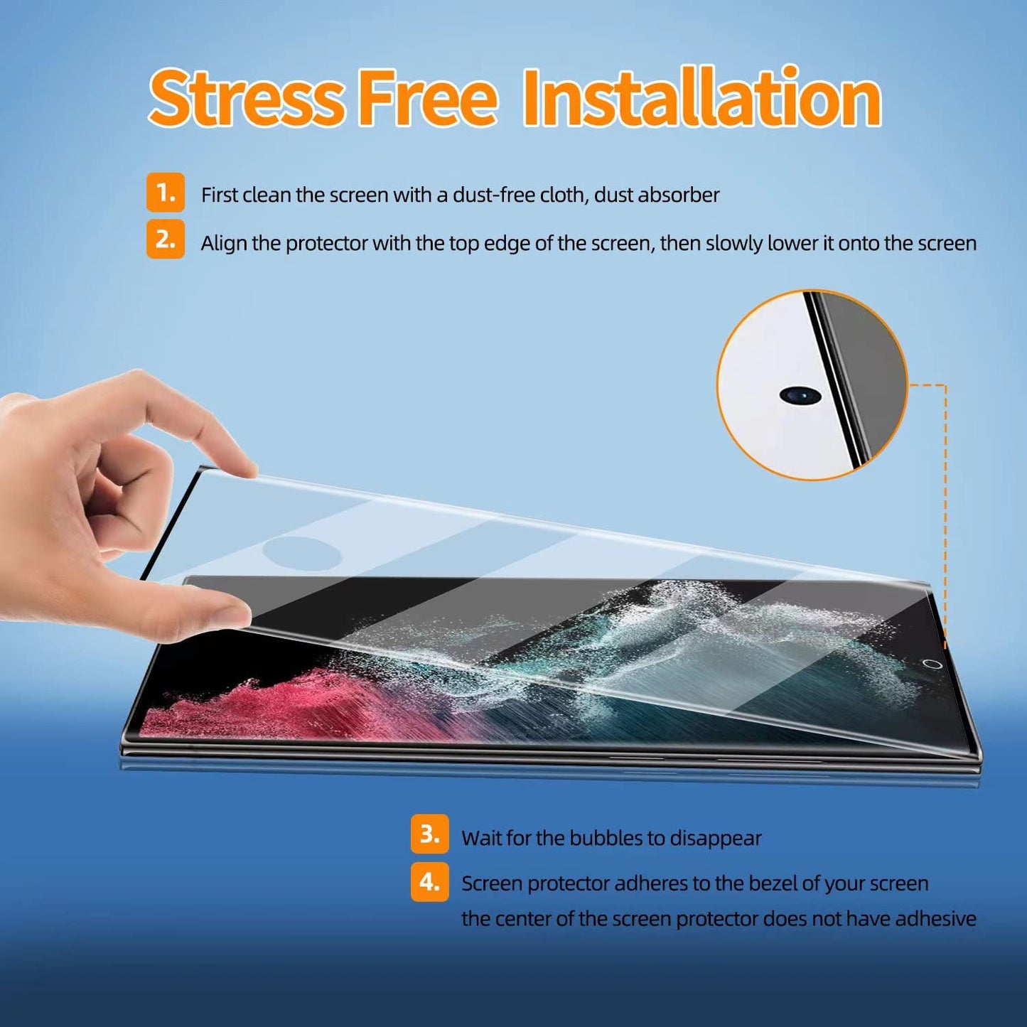 [2+2 Pack] Galaxy S22 Ultra Screen Protector, Tempered Glass, Ultrasonic Fingerprint Support, 3D Curved, HD Clear Scratch Resistant Applicable