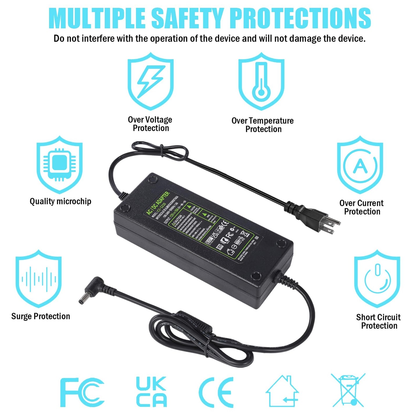 AC 100-240V to DC 12V 10A Power Supply Adapter Converter Transformer 12 Volt 10 Amp 120W with 5.5mm x 2.5mm /2.1mm DC Output Jack for 5050 3528 LED…