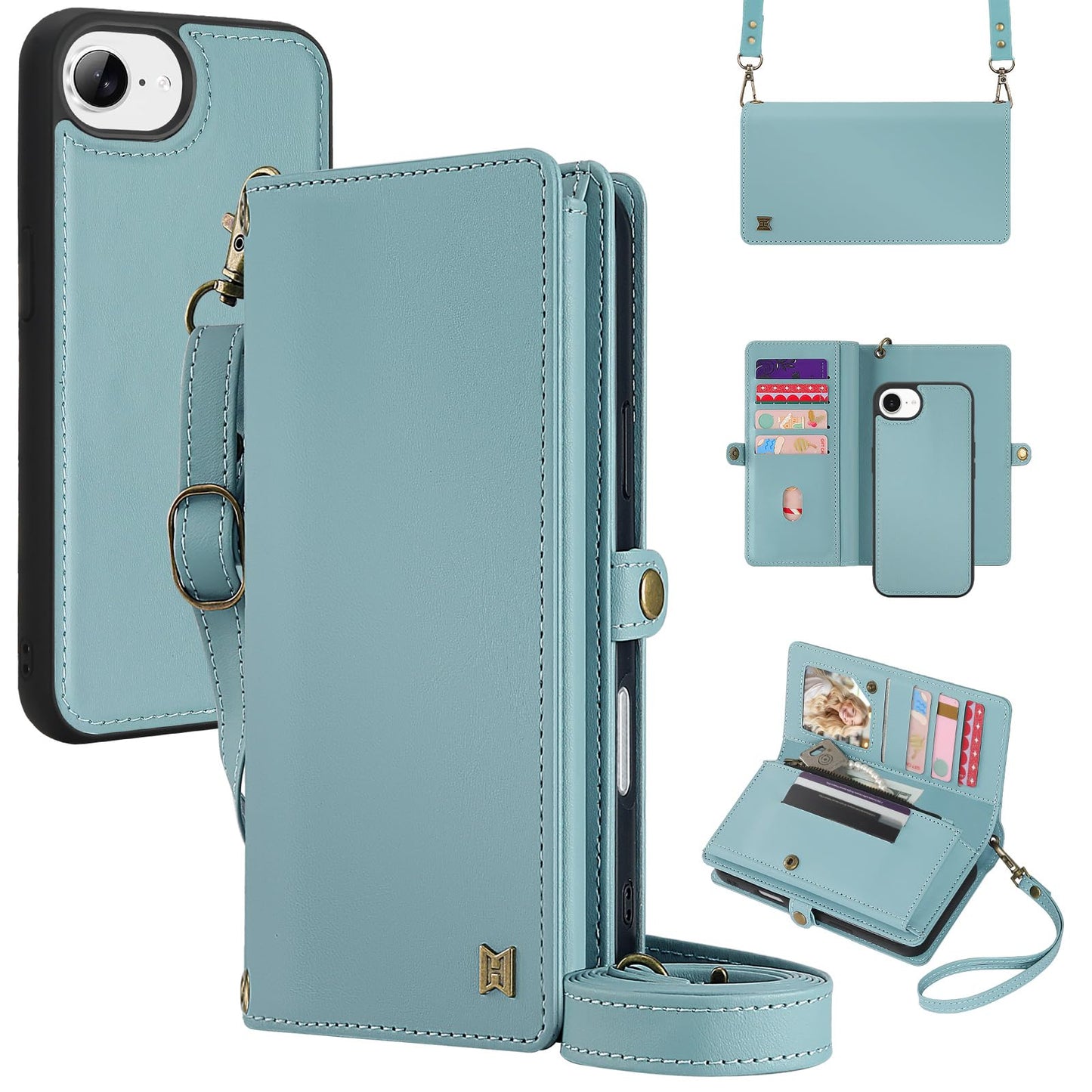 MEGSHI for Wallet Case Compatible with iPhone 16e / 17e ,Multi-Function Detachable 2 in 1 Magnetic iPhone 16e / 17e Case Wallet,Flip Strap Zipper Card
