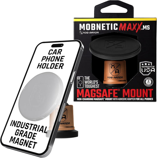 Mob Armor MobNetic Maxx MS - MagSafe Compatible Car Phone Mount w/ 90º Tilt, 360º Rotation & Durable Aluminum Build, Magnetic Holder for iPhone