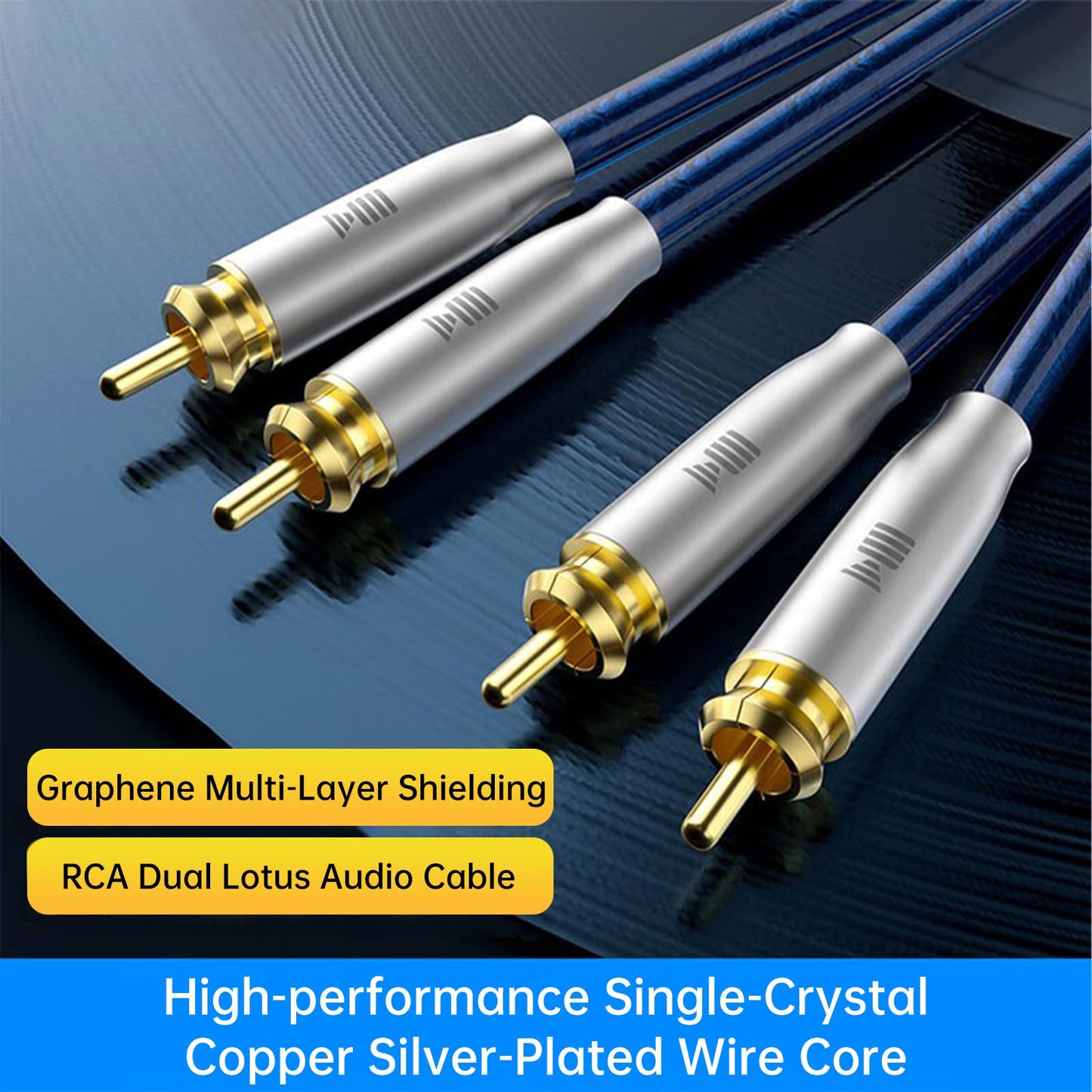 KAIBOER Dual RCA Audio Cable Silver-Plated Single-Crystal Copper (OCC Process) 2RCA M/M Stereo HiFi Sound Signal Noise Prevention Shielded Premium RCA